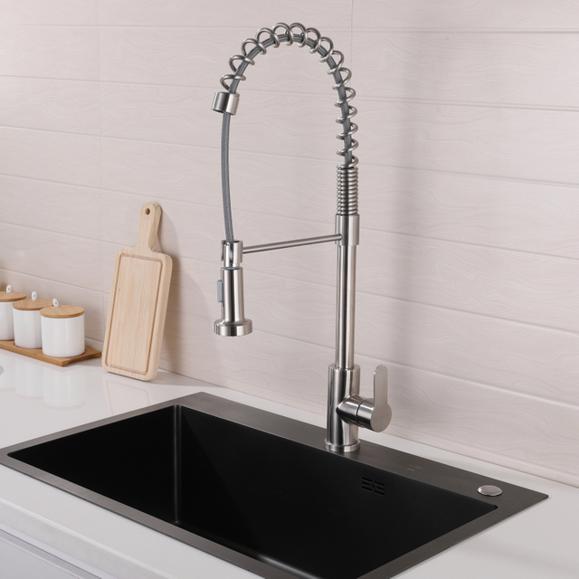 Grifo mezclador de cocina extraíble con resorte de oro rosa de cobre y acero inoxidable 304