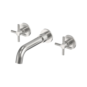 Grifo de doble manija para lavabo de baño con montaje en pared de níquel cepillado de acero inoxidable 304 