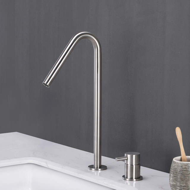 Grifo moderno para lavabo de baño con dos orificios y mango separado de Oro cepillado de acero inoxidable 304