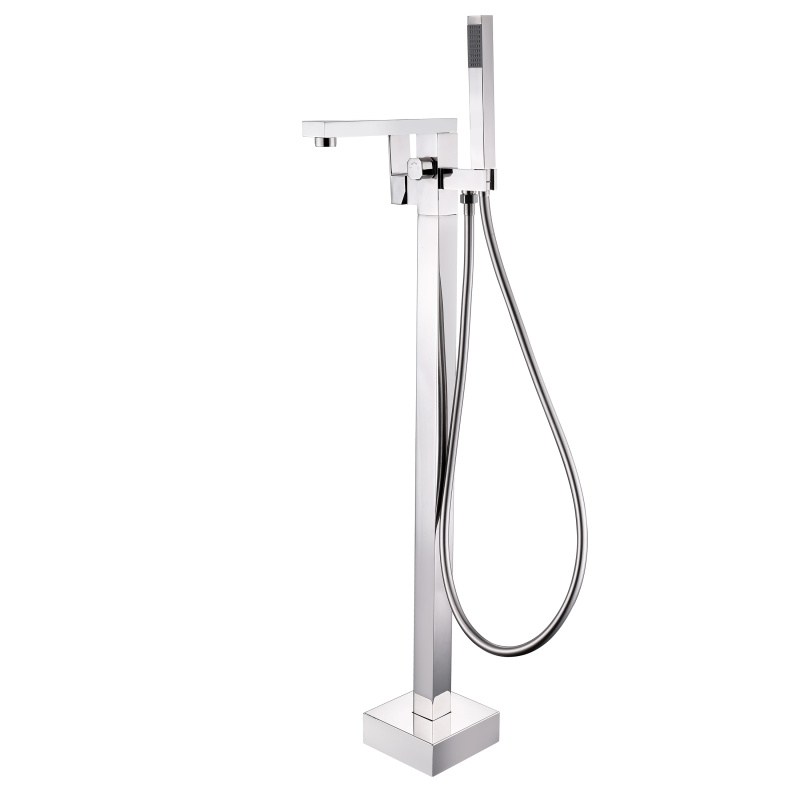 Grifo cuadrado cromado para ba&ntilde;era con suelo de acero inoxidable
