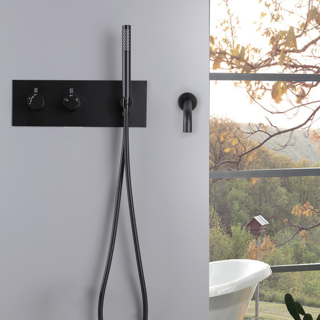 Juego de grifo de ducha para bañera oculta para baño montado en la pared negro mate de acero inoxidable 304 moderno