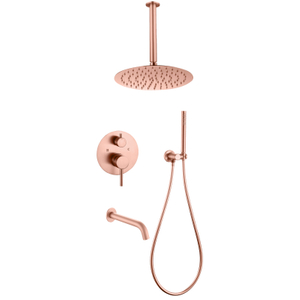 Juego de ducha con cabezal oculto para baño montado en la pared, cobre, oro rosa