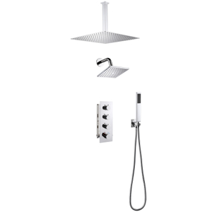 Juego de mezclador de ducha termostático oculto de 3 funciones para baño cromado moderno