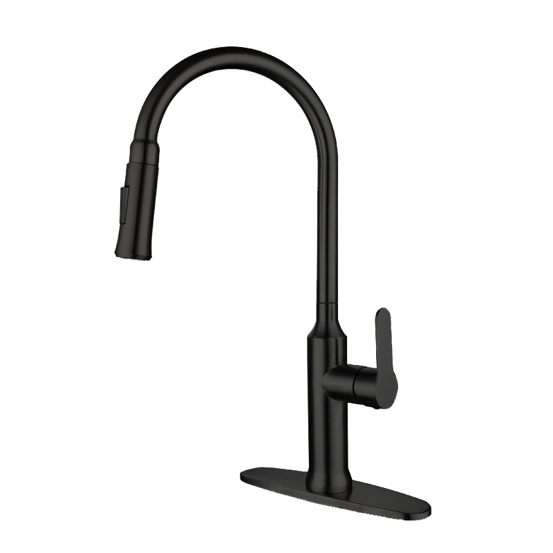 Grifo mezclador de cocina extra&iacute;ble negro mate de acero inoxidable 304