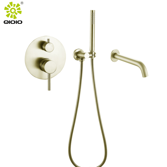 Juego de grifos de ducha ocultos 304 Acero inoxidable plateado cepillado Montado en la pared Mezclador de agua fría y caliente Ducha de baño