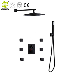 Cabezal de ducha LED 3 funciones de latón set de ducha termostático empotrado negro