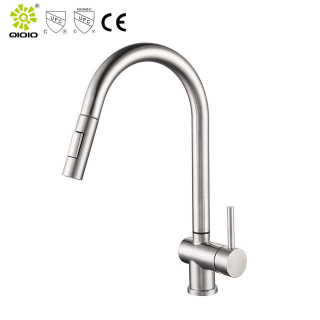 CUPC 304 Acero inoxidable Níquel cepillado Sensor táctil Caliente y frío Grifo de cocina abatible