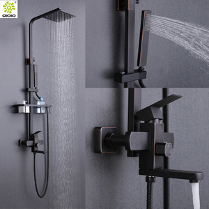 Grifo mezclador de columna de ducha de baño cuadrado de lluvia de acero inoxidable 304 cepillado negro mate de alta calidad