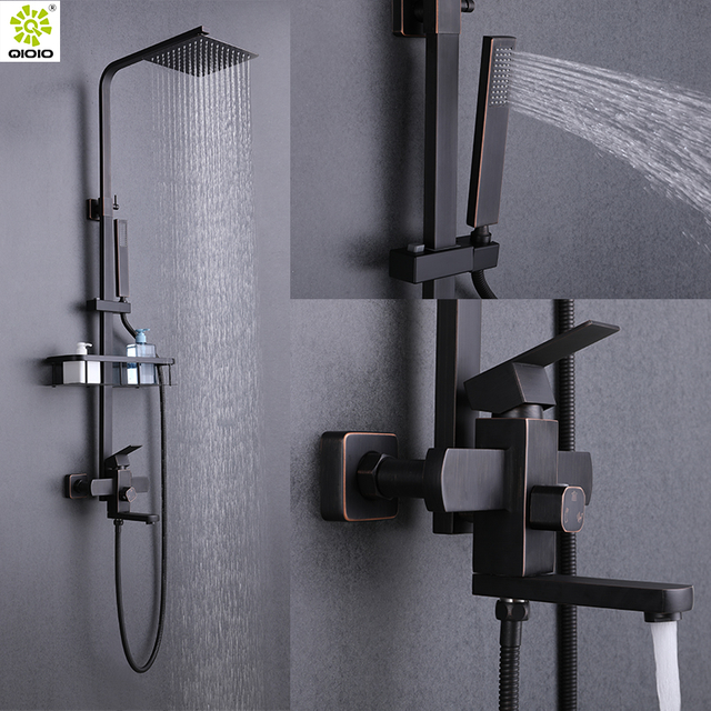 Grifo mezclador de columna de ducha de baño cuadrado de lluvia de acero inoxidable 304 cepillado negro mate de alta calidad