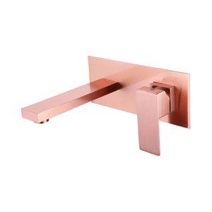 Grifos de fregadero de recipiente de baño de montaje en pared de oro rosa de cobre de acero inoxidable cuadrado moderno 304