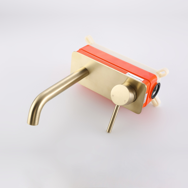 Grifo monomando para lavabo de baño, montaje en pared, moderno, de acero inoxidable 304, oro cepillado