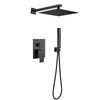 Ycfaucet Mezclador de agua fría y caliente en juego de ducha de baño oculto tipo lluvia montado en la pared Cuadrado negro con pistola de acero inoxidable 304 