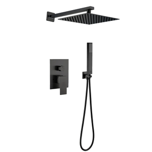 Ycfaucet Mezclador de agua fría y caliente en juego de ducha de baño oculto tipo lluvia montado en la pared Cuadrado negro con pistola de acero inoxidable 304 
