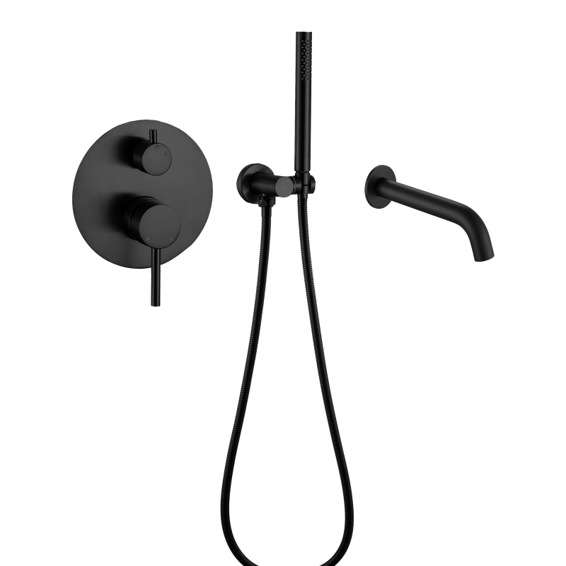 Juego de ducha empotrado negro mate de acero inoxidable 304