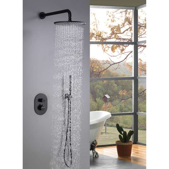 Juego de mezclador de ducha termostático oculto negro para baño de acero inoxidable