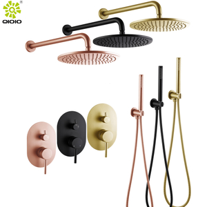 Montado en la pared, níquel cepillado oculto, negro mate, acero inoxidable 304, juego de mezclador de ducha tipo lluvia para baño