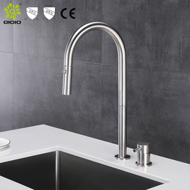 CUPC de alta calidad 304 de acero inoxidable níquel dividido dos orificios extraíble grifo de fregadero de cocina
