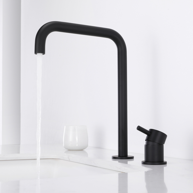 Grifos de lavabo de baño con manija separada, color negro mate, de acero inoxidable 304