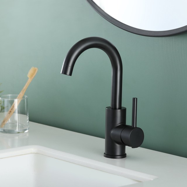 Grifo de lavabo de tres vías pequeño para baño negro mate de acero inoxidable 304