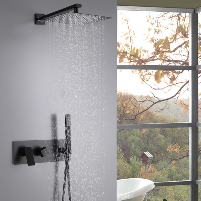 Juego de grifo de ducha oculto para baño montado en la pared negro de acero inoxidable 304