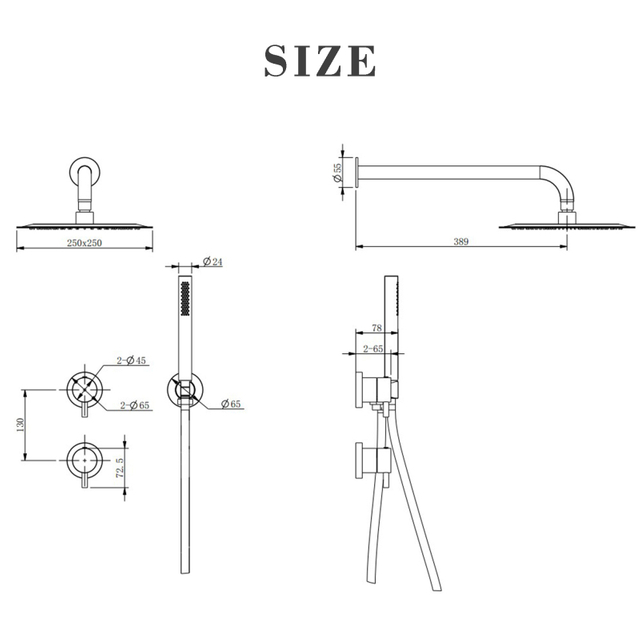 Juego de ducha de pared para baño negro de acero inoxidable 304