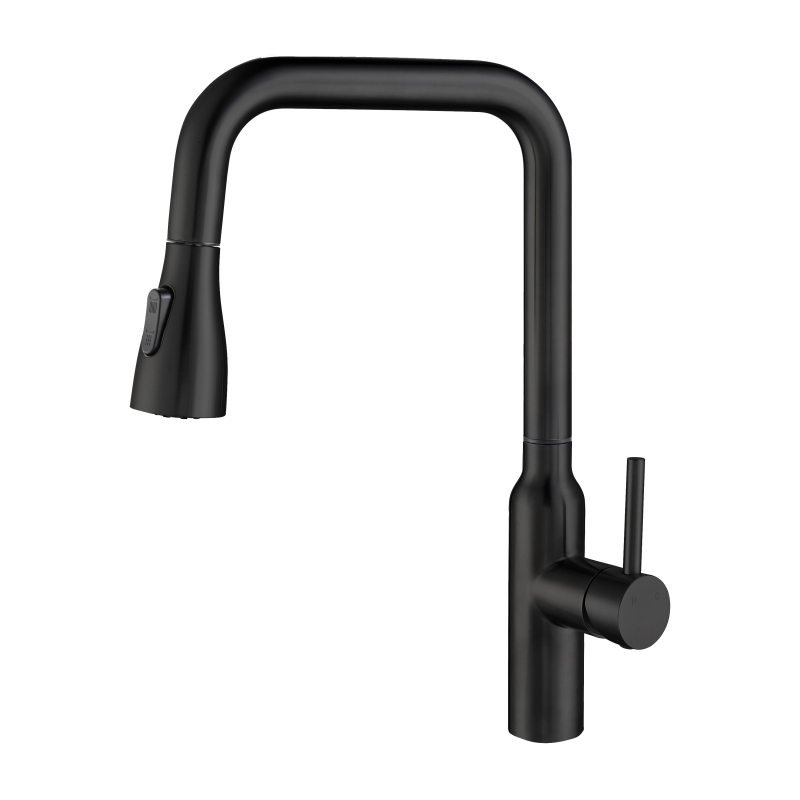 Grifo mezclador de cocina extra&iacute;ble con sensor t&aacute;ctil negro mate de acero inoxidable 304