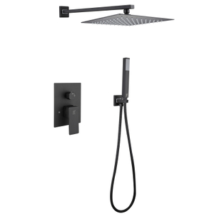 Mezclador de agua fría y caliente cuadrado negro mate de acero inoxidable 304 en juego de ducha de baño oculto tipo lluvia montado en la pared 