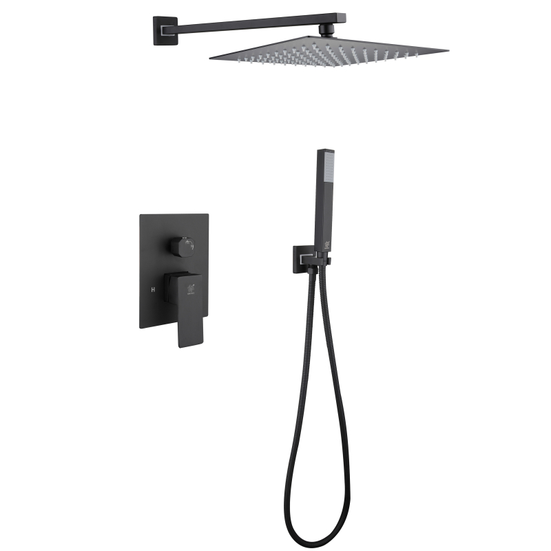Juego de ducha empotrado negro mate de acero inoxidable 304