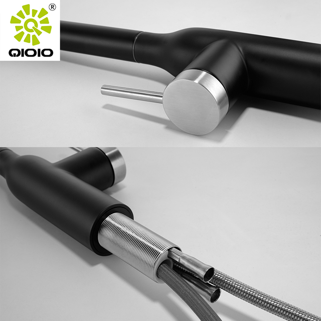 Grifo de cocina de fregadero abatible mixto caliente y frío negro moderno de acero inoxidable 304