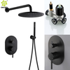 Montado en la pared, níquel cepillado oculto, negro mate, acero inoxidable 304, juego de mezclador de ducha tipo lluvia para baño