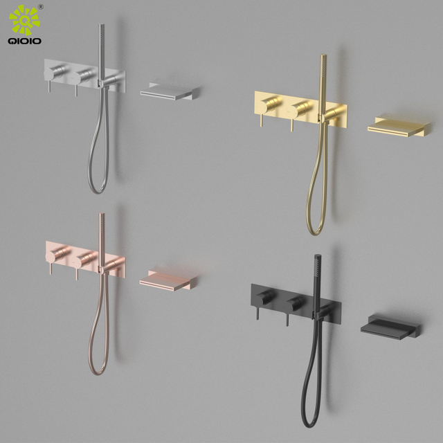 Fabricación de acero inoxidable 304 montado en la pared, caliente y frío, baño de tres vías, juego de grifos para ducha y baño