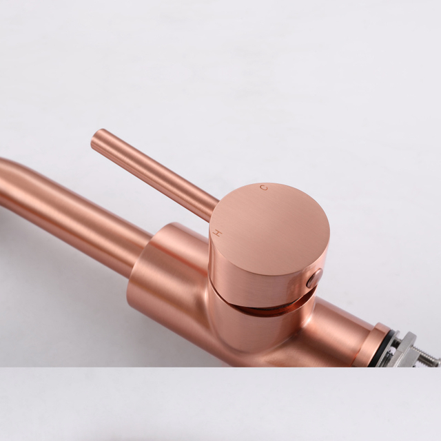 Grifo de lavabo de tres vías pequeño de baño de oro rosa de cobre agrio de acero inoxidable 304