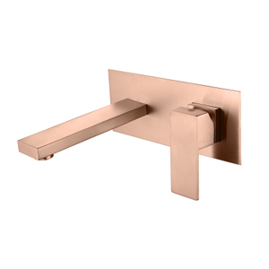 Grifos de fregadero de recipiente de baño de montaje en pared de oro rosa de acero inoxidable cuadrado moderno 304