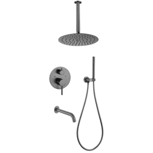 Juego de ducha con cabezal oculto para baño montado en la pared gris pistola