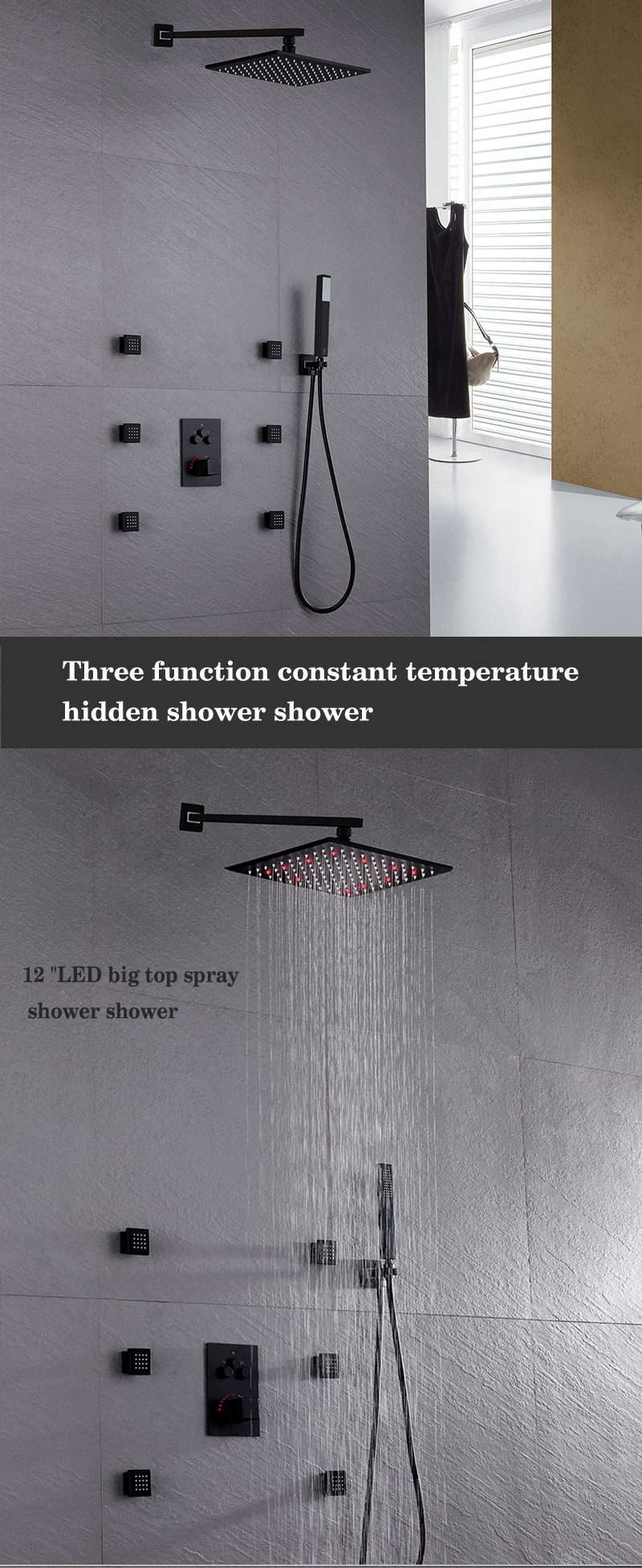 Mezclador de ducha termost&aacute;tico empotrado 3 funciones 