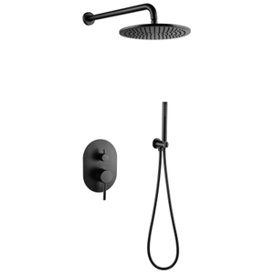 Juego de mezclador de ducha de baño tipo lluvia negro con pistola de acero inoxidable 304 oculto montado en la pared 