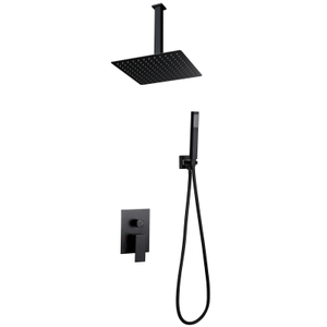 Mezclador de agua fría y caliente cuadrado negro mate moderno de acero inoxidable 304 en juego de ducha de baño oculto de lluvia montado en la pared