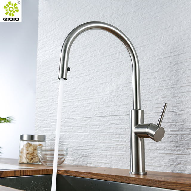 Cabezal de ducha oculto cepillado de acero inoxidable 304 L, grifo de fregadero de cocina extraíble