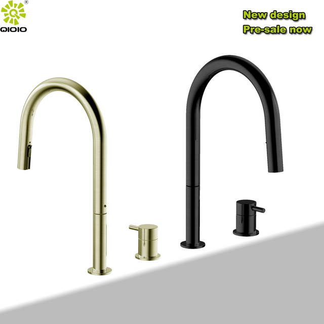 Grifo de fregadero extraíble dividido mezclado en caliente y frío de acero inoxidable 304