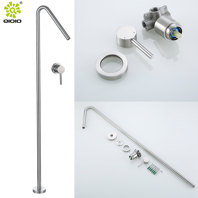 Bañera de pie de acero inoxidable 304 caliente y frío baño mixto montaje en pared oculto grifo de piso