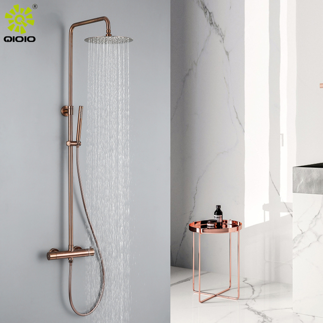 Juego de ducha de lluvia para baño termostático de acero inoxidable 304 de 2 funciones montado en la pared