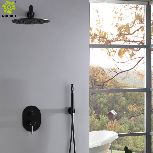 Montado en la pared, níquel cepillado oculto, negro mate, acero inoxidable 304, juego de mezclador de ducha tipo lluvia para baño