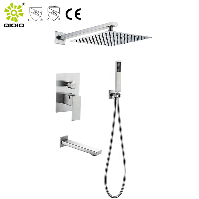 cUPC de alta calidad de tres vías 304 de acero inoxidable oculto mezclador de agua caliente y fría montado en la pared juego de ducha de baño