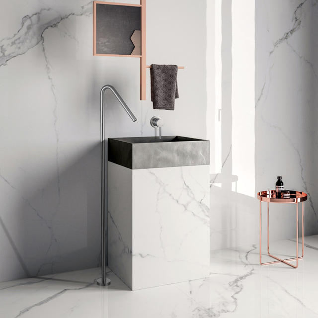 Grifo de lavabo monomando tipo piso de baño gris pistola moderno de acero inoxidable 304