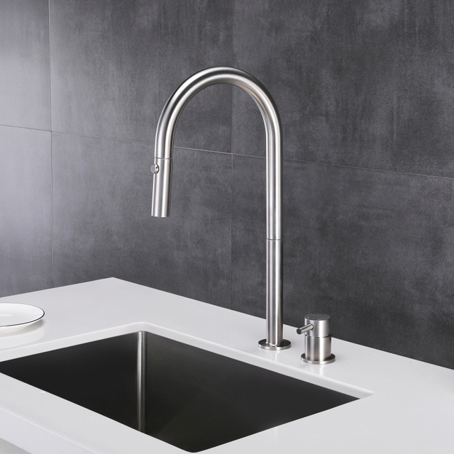 Grifos de fregadero de cocina abatibles con manija separada negra de acero inoxidable 304