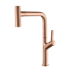 Grifo de cocina moderno de un solo orificio y manija de oro rosa con rociador desplegable