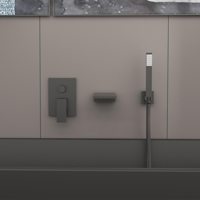 Grifo para bañera en cascada con montaje en pared, color negro mate, con ducha de mano