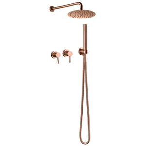 Juego de ducha tipo lluvia de acero inoxidable 304 montado en la pared en oro rosa con ducha de mano 