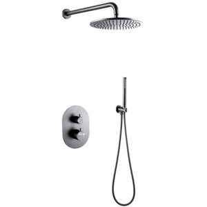 Juego de ducha termostática oculta gris con pistola de baño de acero inoxidable 304 moderno