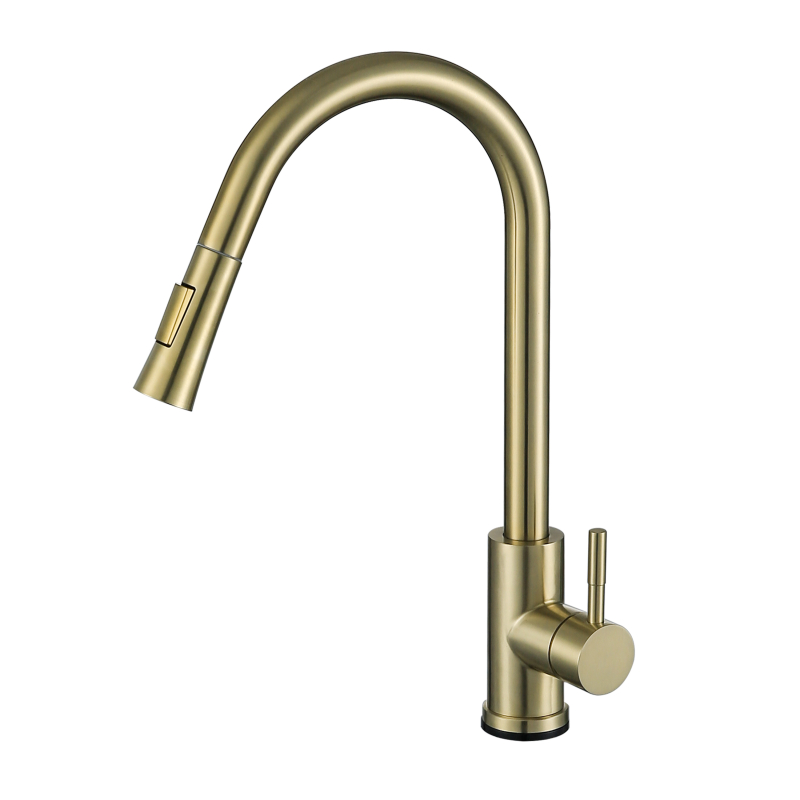 Grifo mezclador de cocina extra&iacute;ble con sensor t&aacute;ctil de oro cepillado de acero inoxidable 304